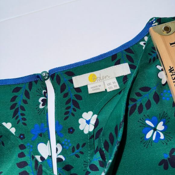 Boden Floral Print Blouse Green Blue work Women’s Size 10 Long Sleeve Casual Top - Picture 9 of 12